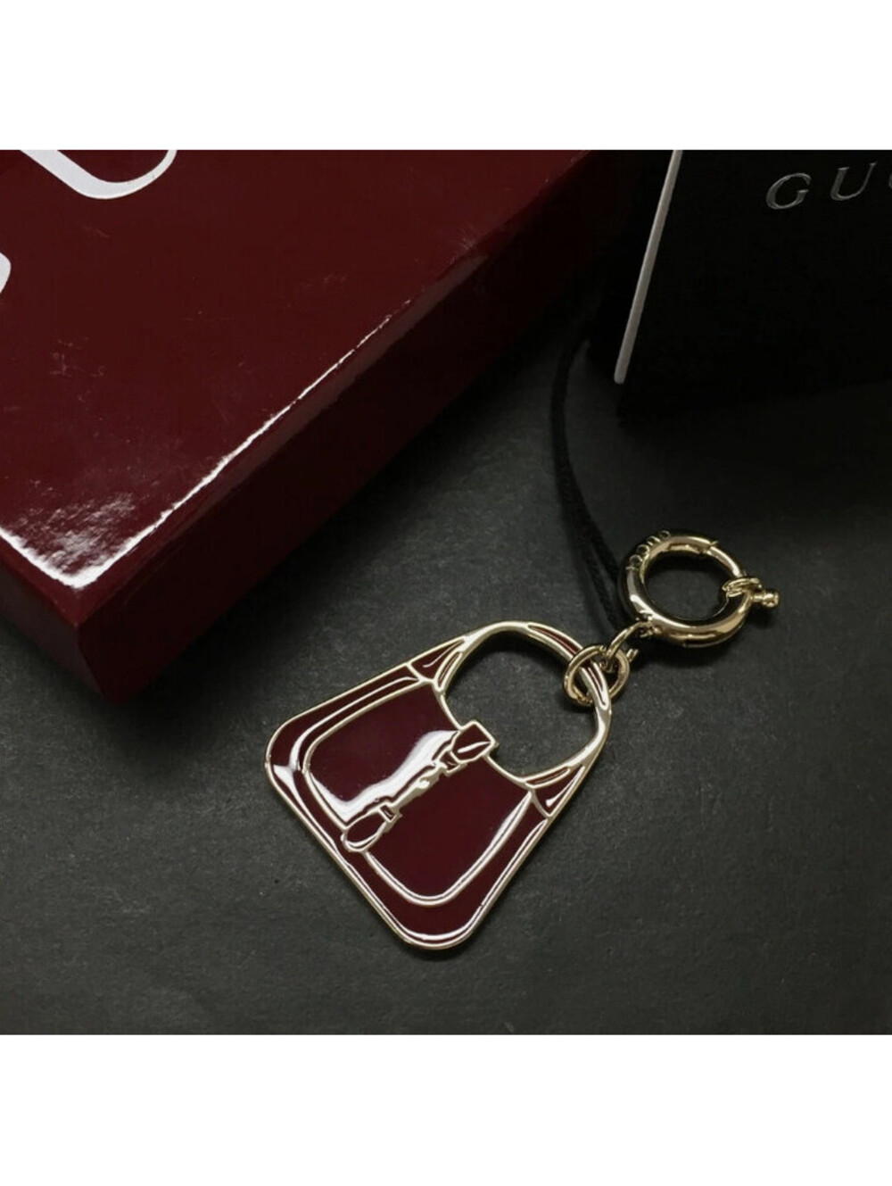 With Box! GUCCI Jackie Metal Bag Charm MSRP $370 Bordeaux / Red Mini